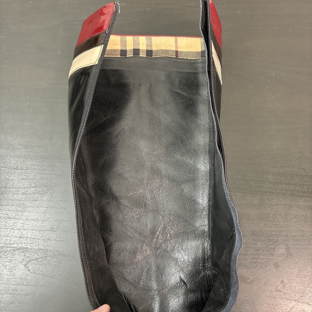 Burberry Red Black Patent Leather Pointed-Toe Knee-High Riding Boots Womens 37.5 - Picture 15 of 16